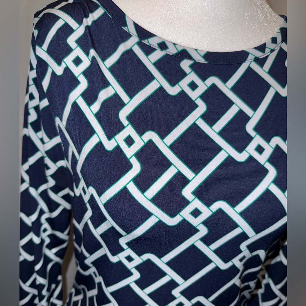 Michael Kors Navy and White Geometric Long Sleeve Dress - Picture 4 of 6